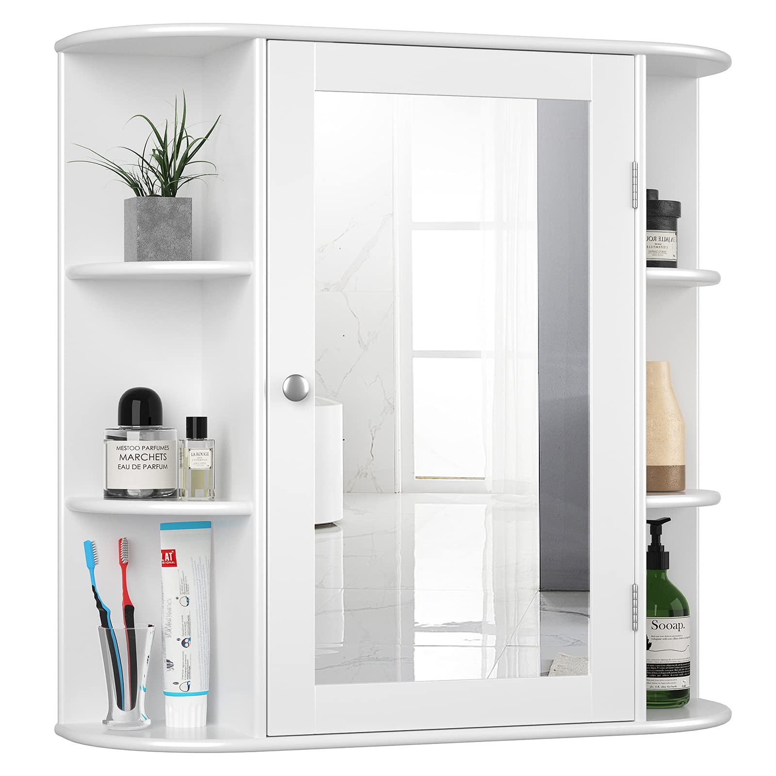 Tangkula Bathroom Medicine Cabinet with Mirror with Mirror, Wall Mounted Bathroom Storage Cabinet